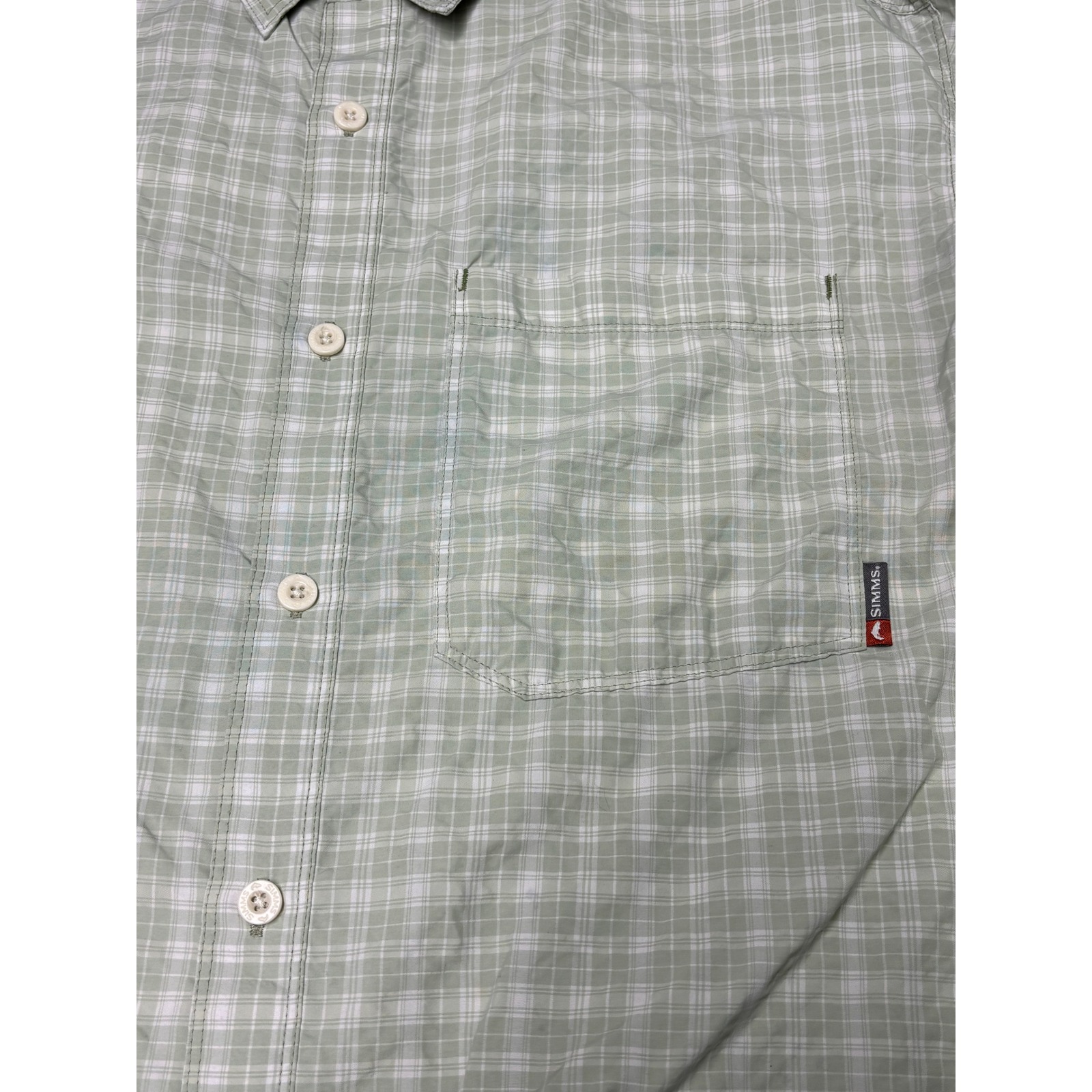Simms Fishing Products Mens Xl Sage Green Plaid Long Sleeve Button Down Shirt — image 2 of 8